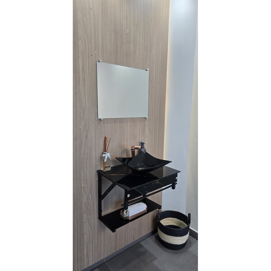 Gabinete Vidro Para Banheiro Lavabo 40cm 50cm 60cm Cuba Quadrada - Home & Living