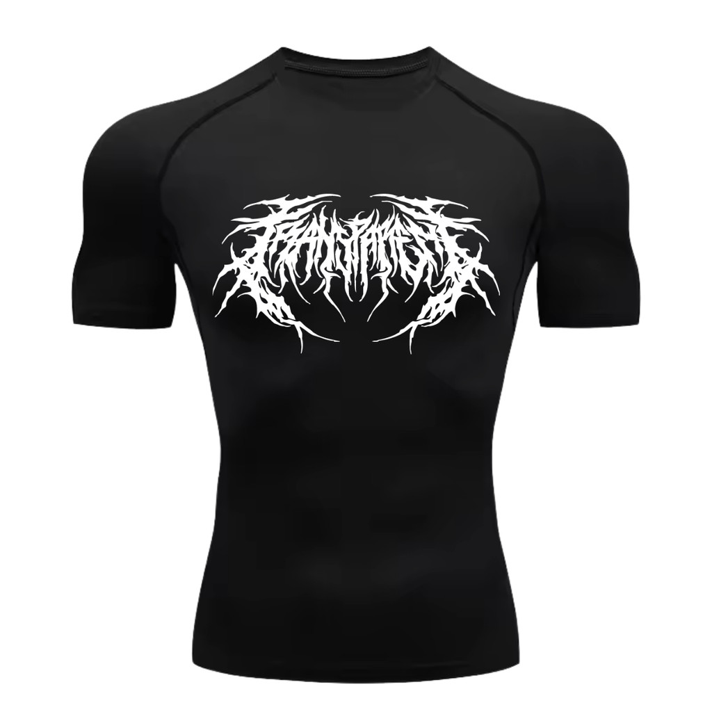 Camiseta Compressão Proteção Uv 50+ Estampada Na Frente Tecido Gelado Segunda Pele Manga Curta Cyber Tribal Rash Guard