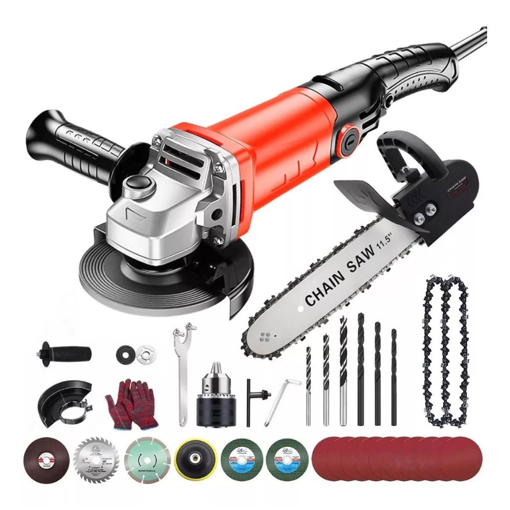 Esmerilhadeira Angular 3 em 1 - Com Lixadeira, Furadeira e Motosserra, Versátil e Potente para Uso Profissional