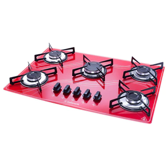 Fogão Cooktop A Gás Safanelli Lines 5 Bocas Vermelho Acendimento Automático