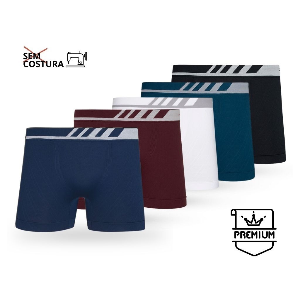 Kit com 5 Cuecas Boxer Adulto Masculinas Microfibra sem Costura Premium