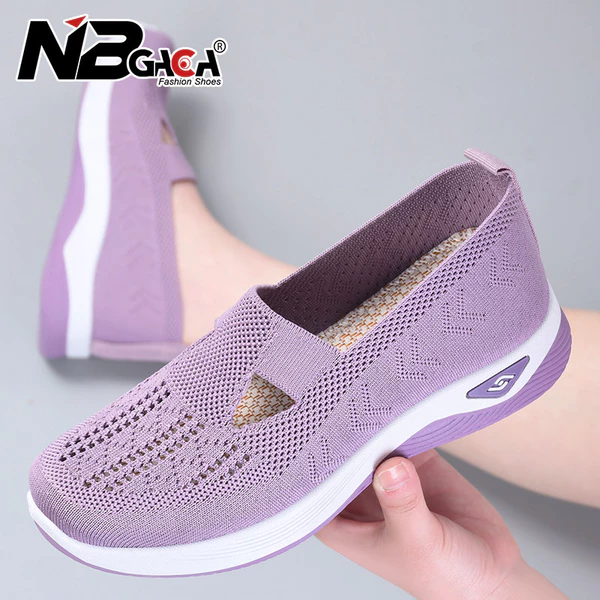 Novo Conforto Sapatos Casuais Femininos De Moda Sola Macia Com Oca E Respirável Para Mulheres Malha