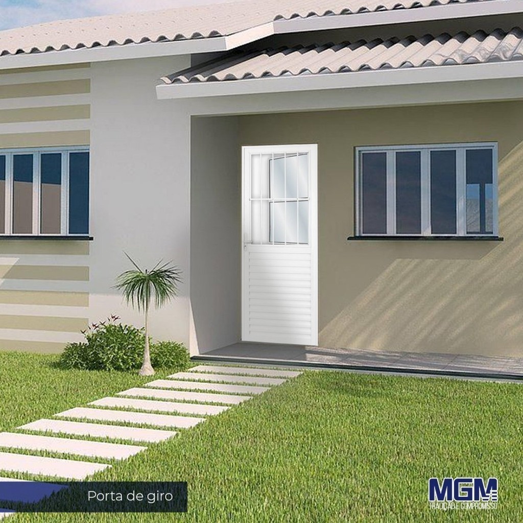 Porta de Alumínio Postigo 210x80cm com Vidro Mini Boreal Soft Plus MGM Abertura Direita Branco Direita