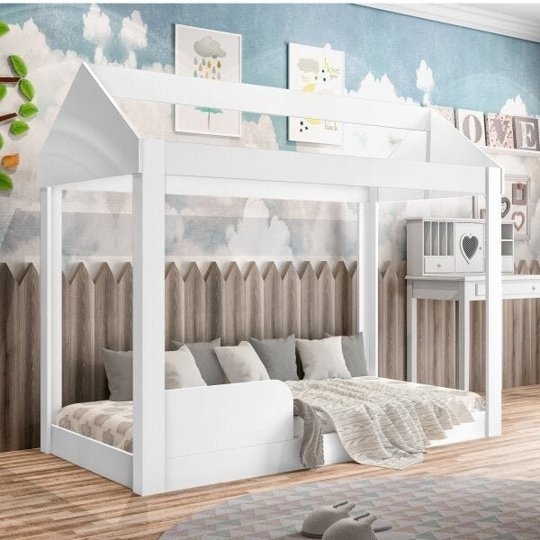 Cama Montessoriana Infantil 160cm Casinha Montessoriana Crystal  Branco Branco - Mom & Baby
