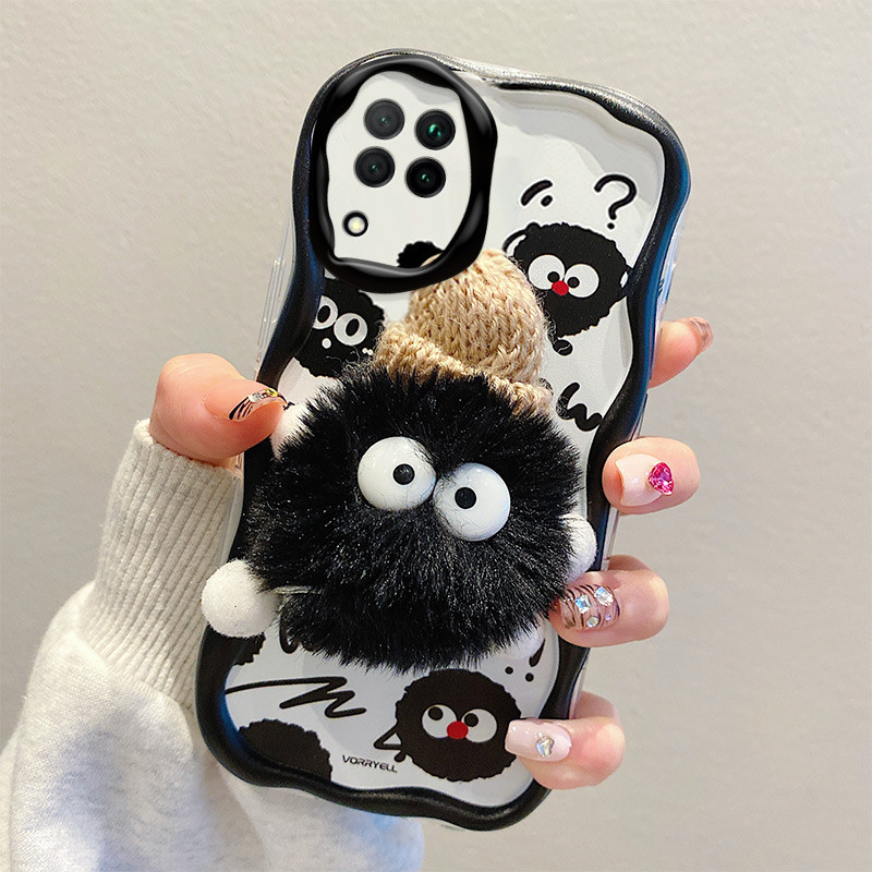 Capa de Silicone Capa macia de revestimento de desenho animado Capa de boneca de pelúcia Capa de telefone com alça Anti-queda Adequada para Samsung Galaxy A12 4G /5G /A125 /M12 /F12