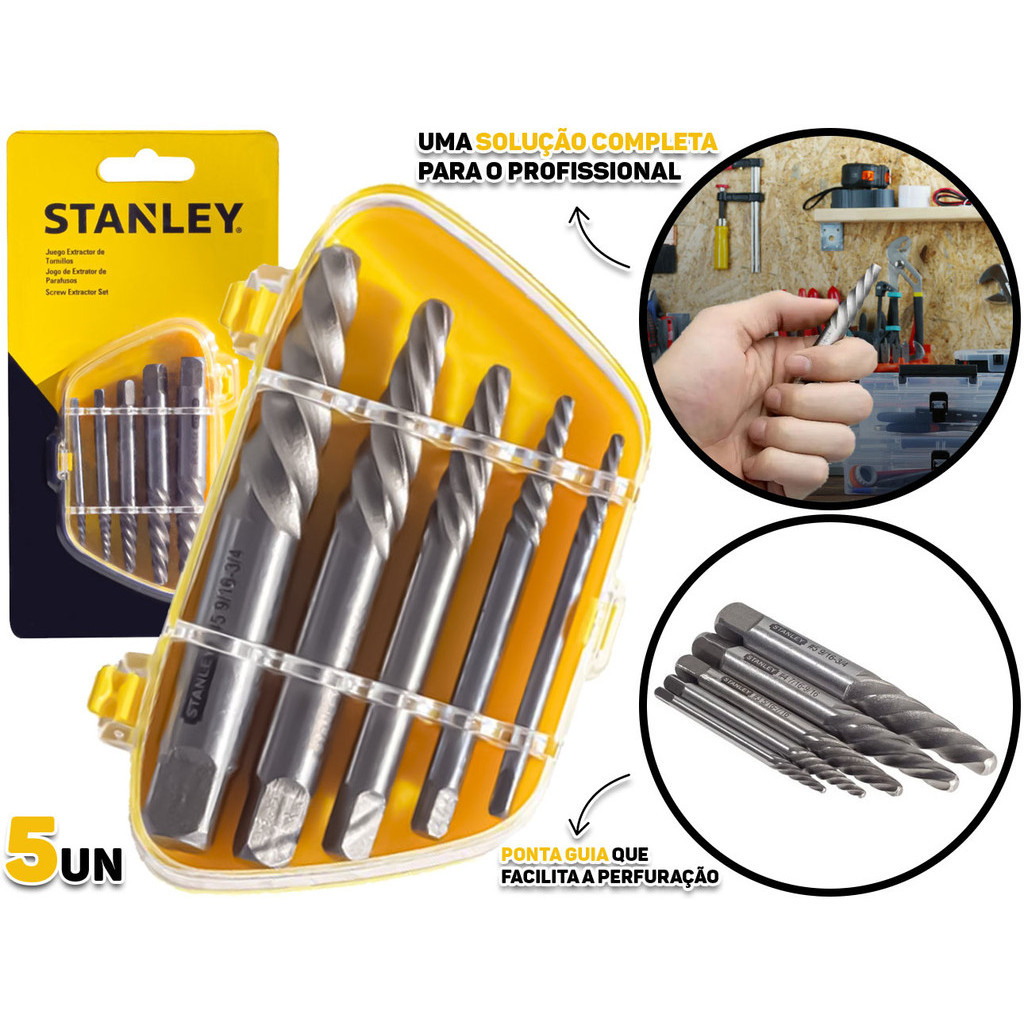 Kit De Brocas Extrator Saca Parafusos Aço Temperado Profissional 5 Peças Stanley - Home & Living