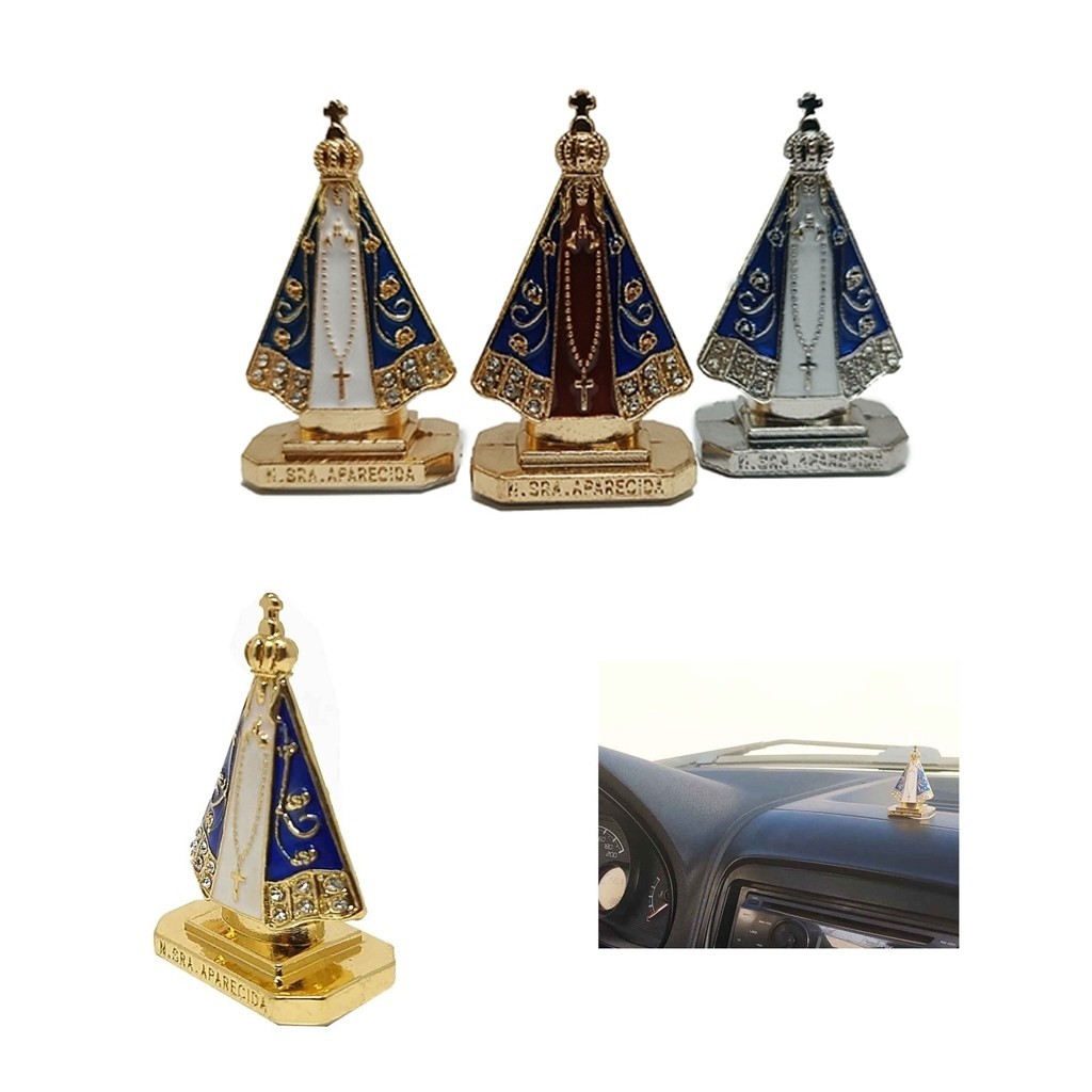 Imagem Nossa Senhora Aparecida Metal Carro Escritório  Dupla Face 5cm
