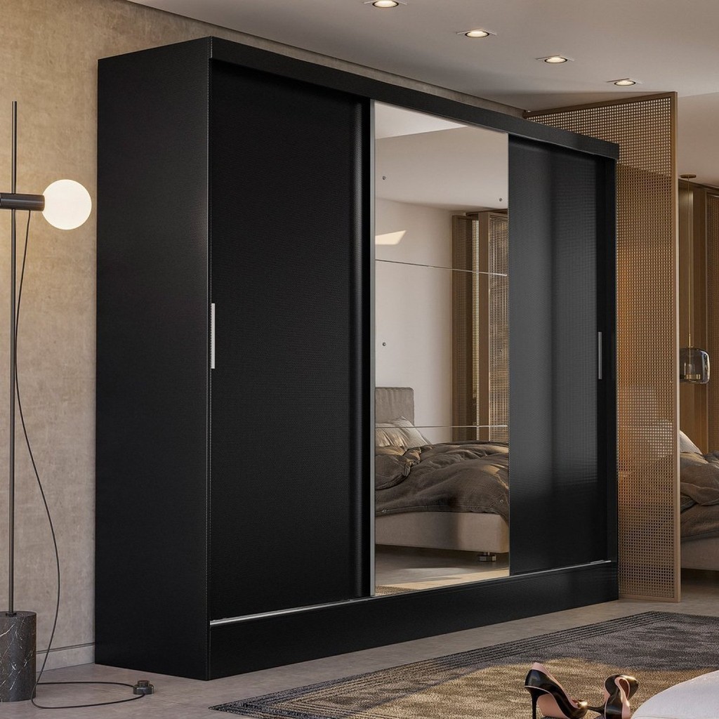 Guarda-roupa Casal 3 Portas Plata Preto/Amendola - Mom & Baby