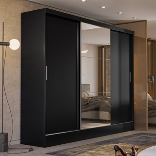 Guarda-roupa Casal 3 Portas Plata Preto/Amendola