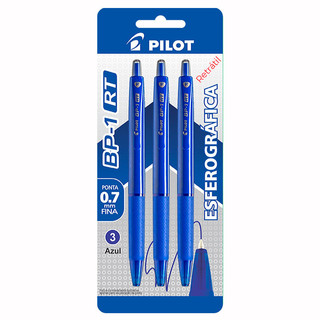 Caneta esferográfica 0.7 retrátil BP-1RT blister com 3 unid Azul Pilot em Oferta na Shopee