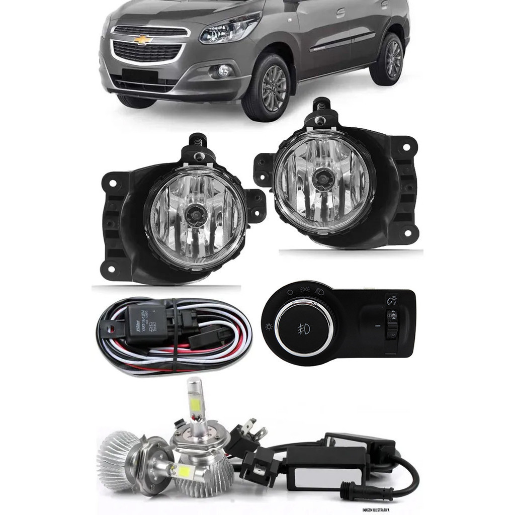 Kit Farol de Milha Neblina Chevrolet Spin 2012 2013 2014 2015 2016 2017 2018 2019 + Kit Lâmpada Super LED 6000K