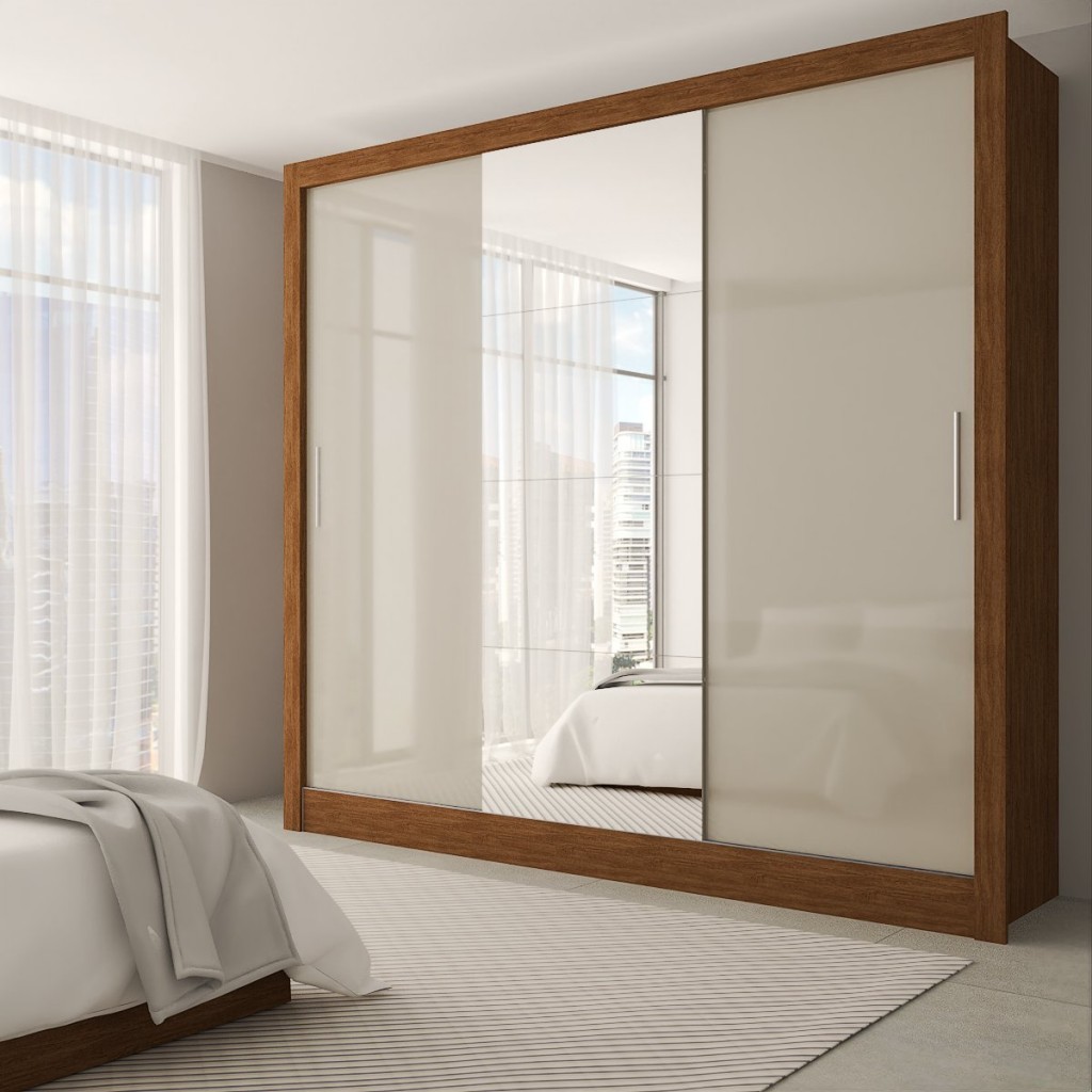 Guarda-Roupa Casal Katherine Slim 3 Portas com Espelho em Oferta na Shopee