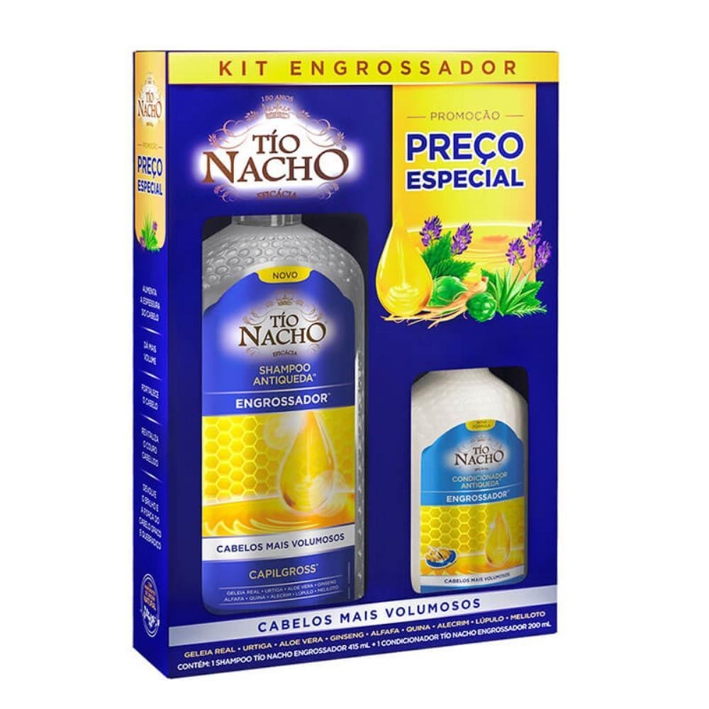 TÍO NACHO ANTIQUEDA ENGROSSADOR KIT SHAMPOO 415ML + CONDICIONADOR COM 200ML em Oferta na Shopee