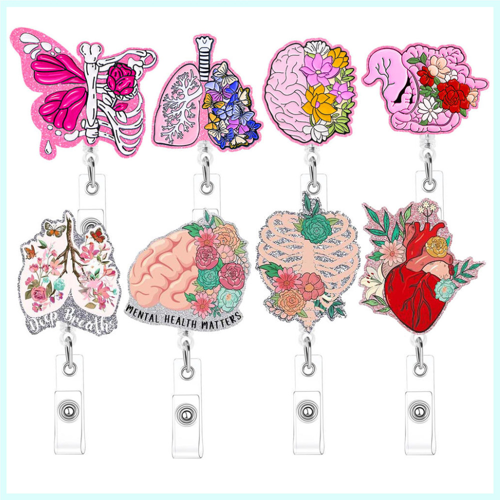 Acrílico Glitter Órgão Médico Pulmonar Coração Clip Retráctil Cartão De Identificação Fivela em Oferta na Shopee