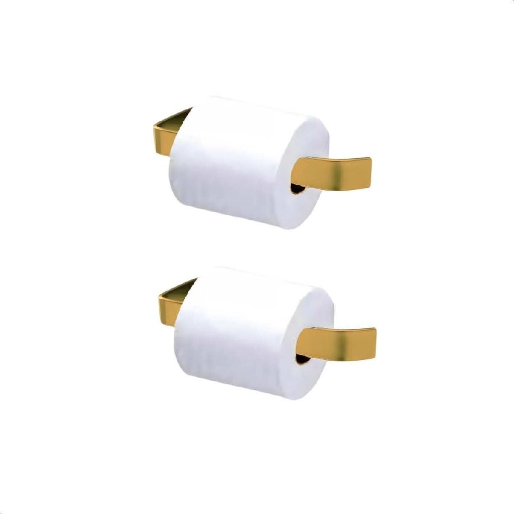 Kit Porta Papel Higiénico Papeleira Banheiro Lavatório Chapa Metal Dourado Gold