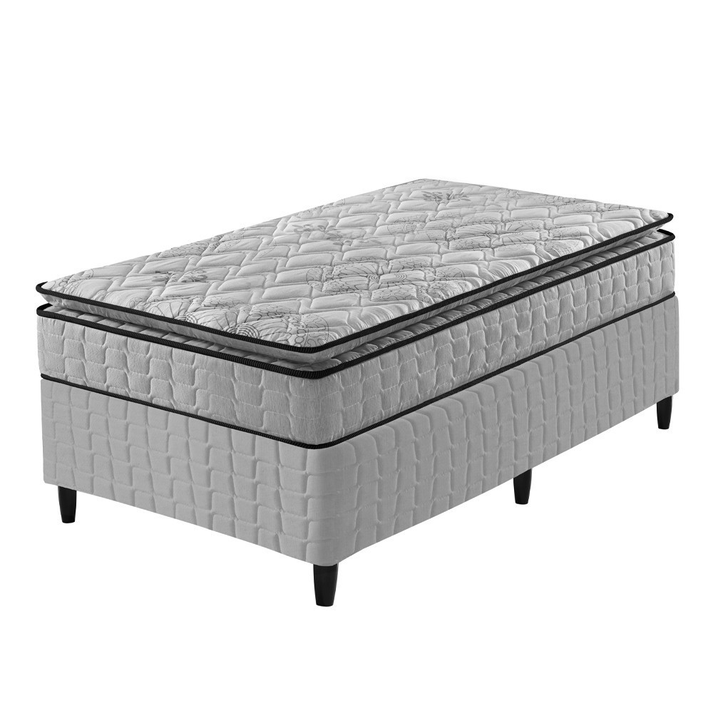 Cama Box Solteiro Cinza + Colchão Ortopedico Espuma D33 Pillow Top Hanover One 88x188x59cm - Home & Living