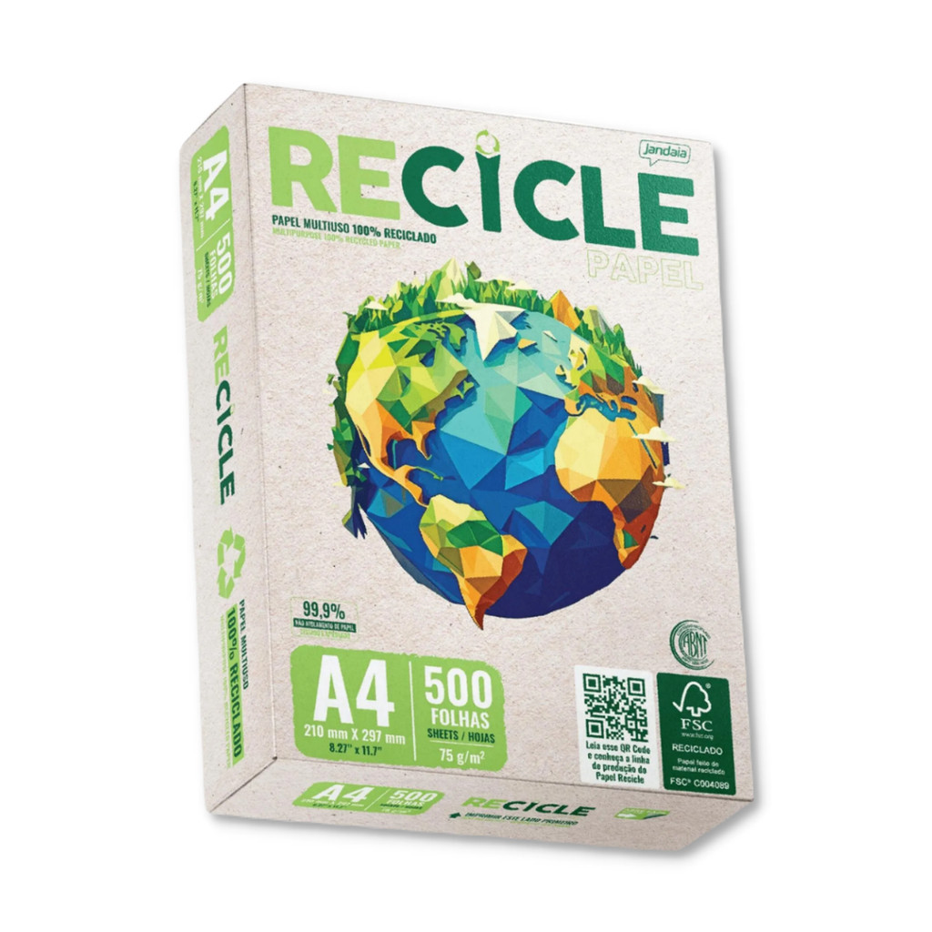 Papel Sulfite A4 75g Reciclado Jandaia pacote com 500 folhas