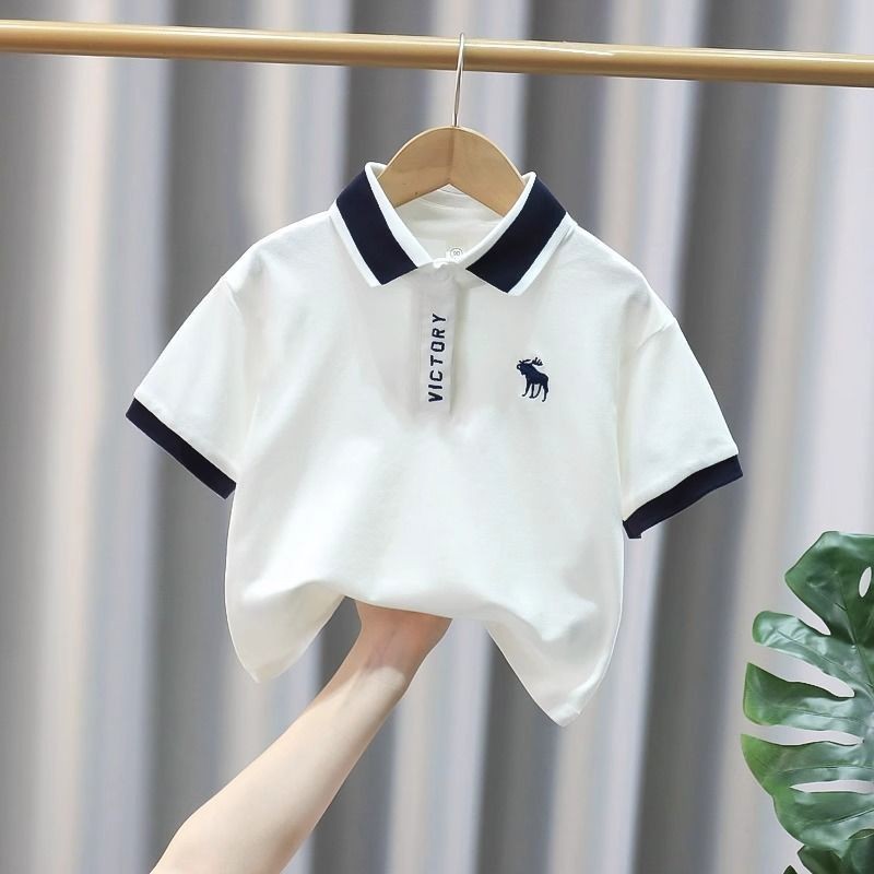 Meninos puro algodão de manga curta camisa POLO crianças Casual lapela fina camiseta médio grande crianças meia manga to