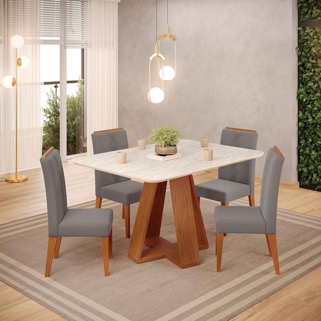 Conjunto Sala Jantar 4 Cadeiras Sem Vidro DJ Móveis Kiara Freijó Quartzo Yasmin Veludo Lunar em Oferta na Shopee