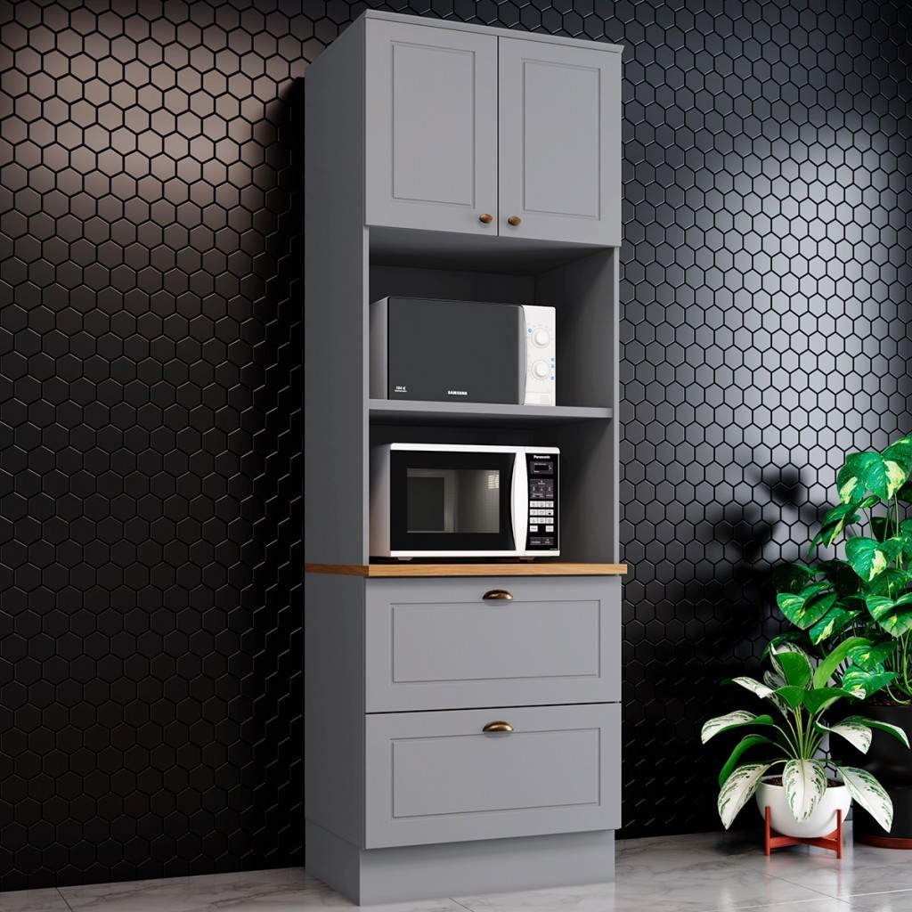 Torre Quente Americana 2 Portas 2 Gavetas 100% Mdf C351 Cinza/Nature - Henn em Oferta na Shopee