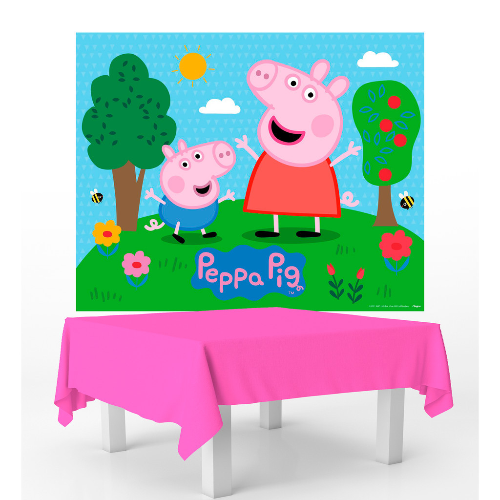 Kit festa Peppa Pig Decoração Painel GG + Toalha Rosa TNT cor viva