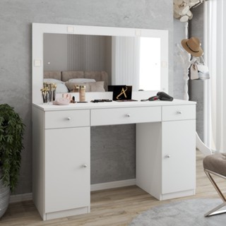Penteadeira Camarim Margot 2 Portas 3 Gavetas Porta Jóias Branco - Panorama Móveis em Oferta na Shopee
