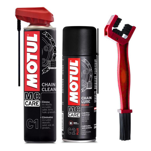 KIT MOTUL MC CARE C1 CHAIN CLEAN 400ML + C2+ PLUS + ESCOVA