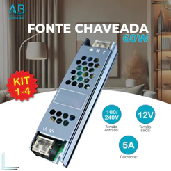Fonte Chaveada 5A 12V 60w P/ Cftv Fita Led Bivolt 110V-220V