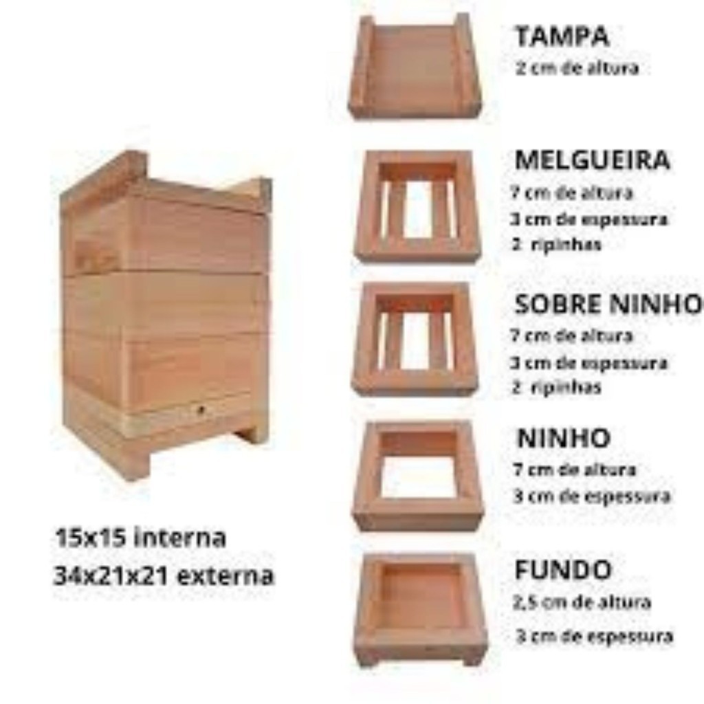 Caixa de Abelha INPA 15X15 parede de 3 cm de espessura Benjoí/Mandaçaia/Uruçu
