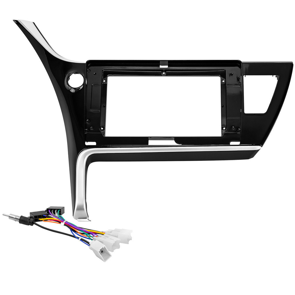 Kit Moldura Painel 10 Pol Corolla 2018 2019 2 Din Black Piano Chicote Som Plug Antena Com Relógio Acabamento Prata em Oferta na Shopee