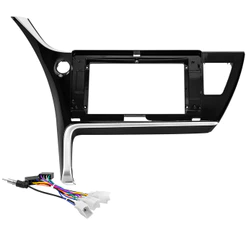 Kit Moldura Painel 10 Pol Corolla 2018 2019 2 Din Black Piano Chicote Som Plug Antena Com Relógio Acabamento Prata