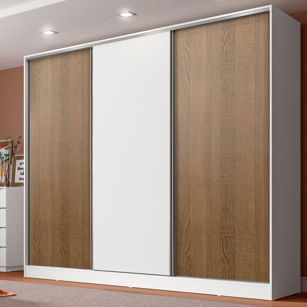 Guarda Roupa Casal 100% MDF Madesa Royale 3 Portas de Correr - Branco/Rustic/Branco em Oferta na Shopee