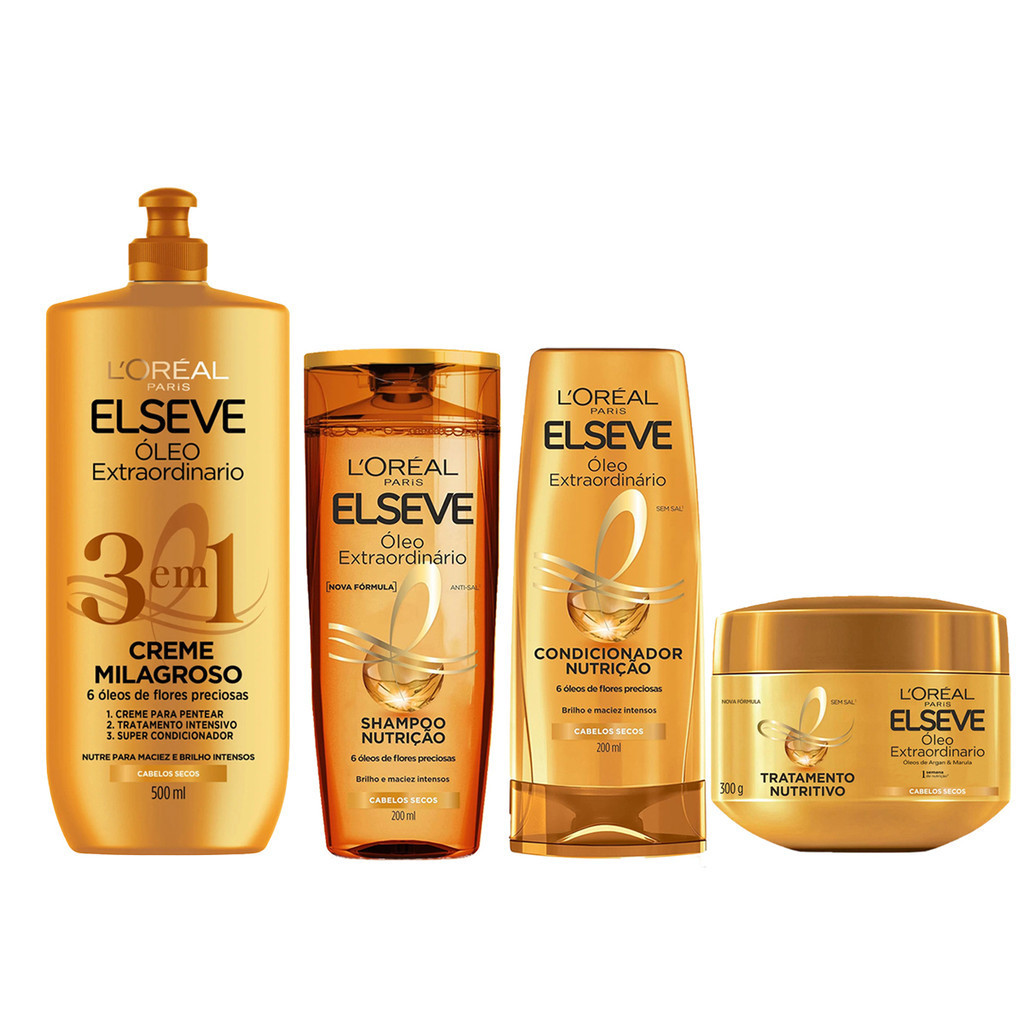 ELSEVE ÓLEO EXTRAORDINÁRIO SHAMPOO + COND + MÁSC + CREME 3 EM 1