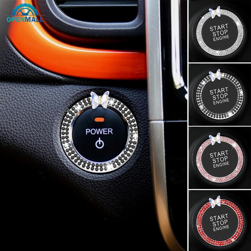 OPENMALL Cristal Carro Onekey Botão De Partida Decoração Anel Com Diamante Strass Círculo Start Stop Interruptor Acessór em Oferta na Shopee