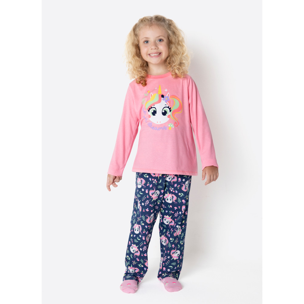 Pijama Manga Longa Algodão Menina Unicórnio Encantado - Puket