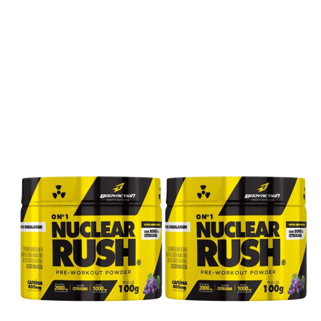 Kit 2 - Pré Treino Nuclear Rush Uva  Workout Powder - 100g Body Action em Oferta na Shopee