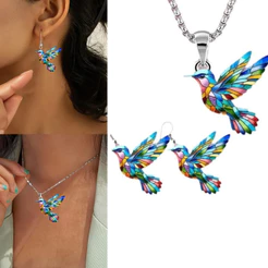 Acrílico Ciano-Azul Beija-Flor Pássaros Colar Pingente Brincos Balançar Conjuntos De Jóias Para Mulheres Charme Presente