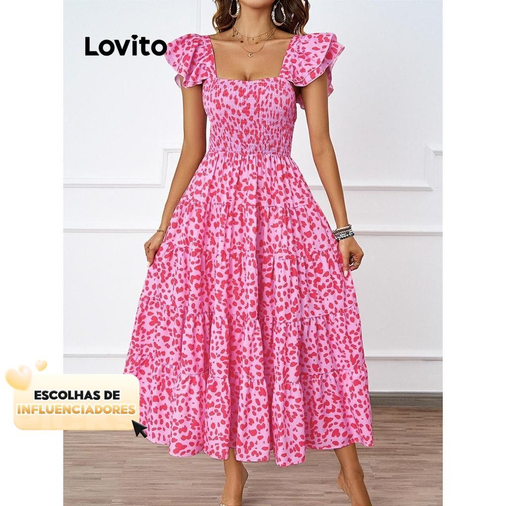 (KOL‘s pick) Lovito Vestido elegante com babados e bolinhas para mulheres LNL74364 - Women Clothes