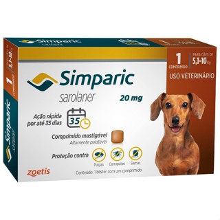 Antipulgas Simparic 20mg para Cachorros de 5,1kg Até 10kg com1 comprimido em Oferta na Shopee