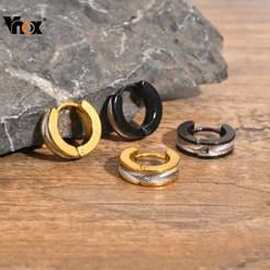 Brincos De Argola Circulares De Aço Inoxidável Vnox Huggie Para Homens , Painéis De Contraste De Cores Duplas , Joias De