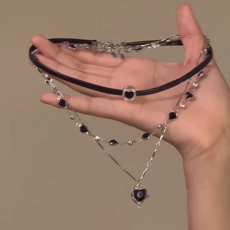 2 Pçs/set Tendência Gargantilha De Couro Preto Colares Coração Pingente Corrente Colar Para Jóias Femininas