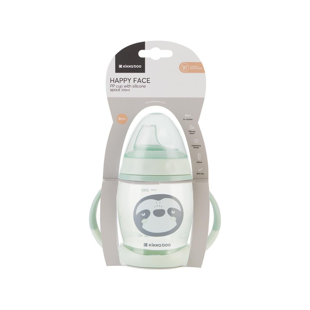 Copo Transição com Bico de Silicone Happy Face Mint 200ml KikkaBoo em Oferta na Shopee