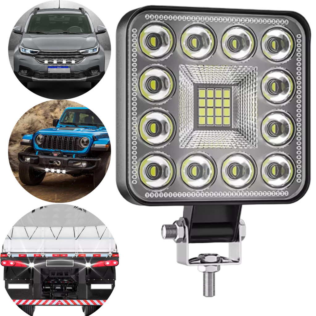 Mini Farol De Milha Led Quadrado Potente Troller 4x4 84w Jeep Carro Caminhão