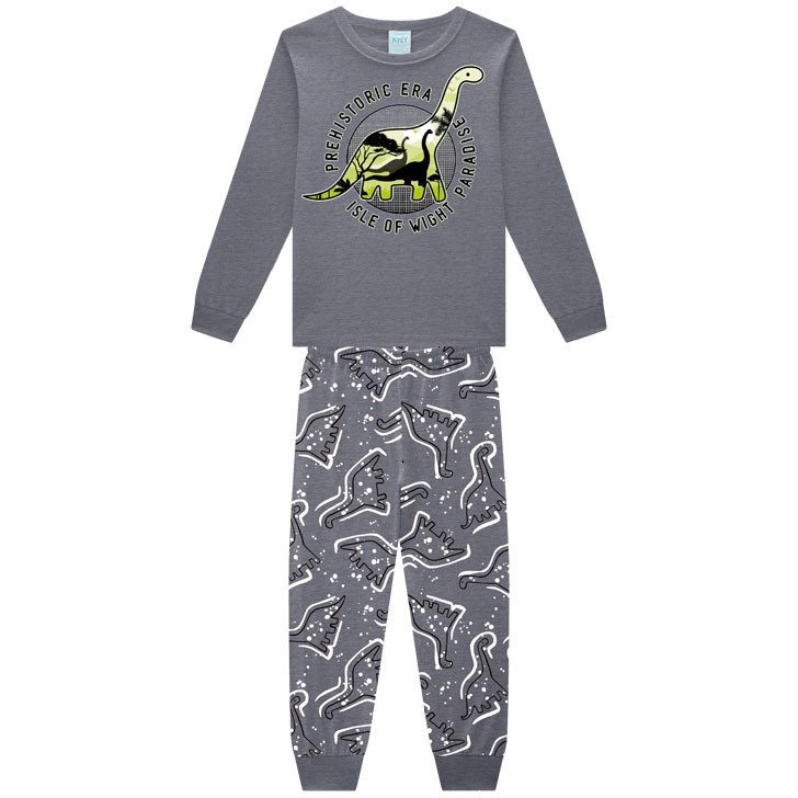 Pijama Infantil Blusa Manga Longa e Calça Brilha no Escuro Dino -Kyly