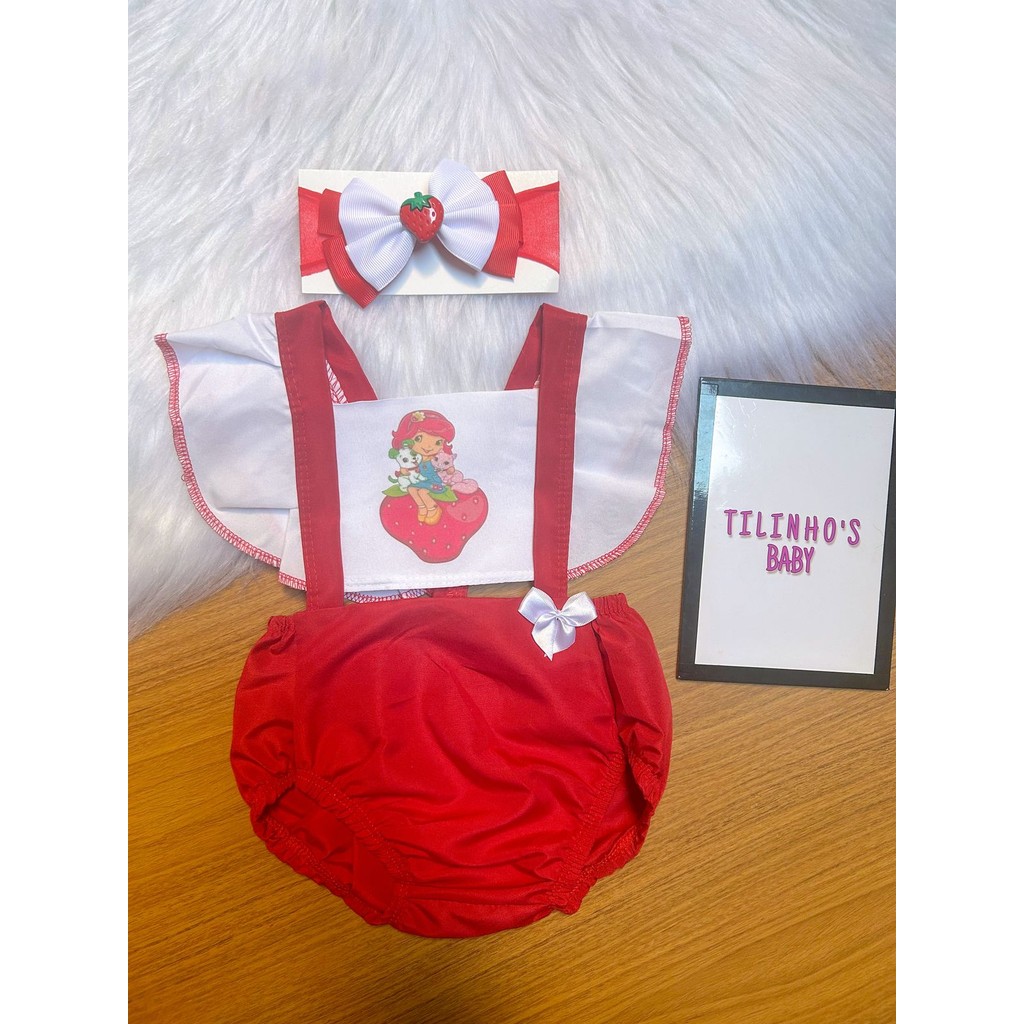 romper body tematico mesversario bebe menina moranguinho em Oferta na Shopee