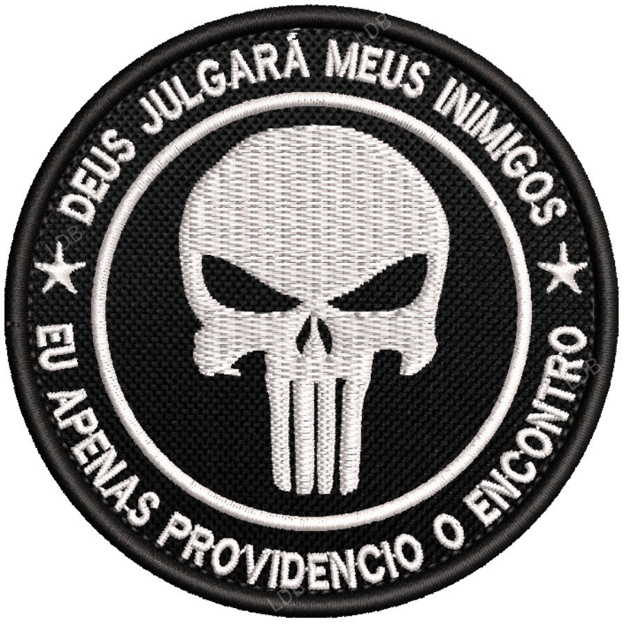 Patch Bordado Caveira tático Deus julgará Meus Inimigos 8cm