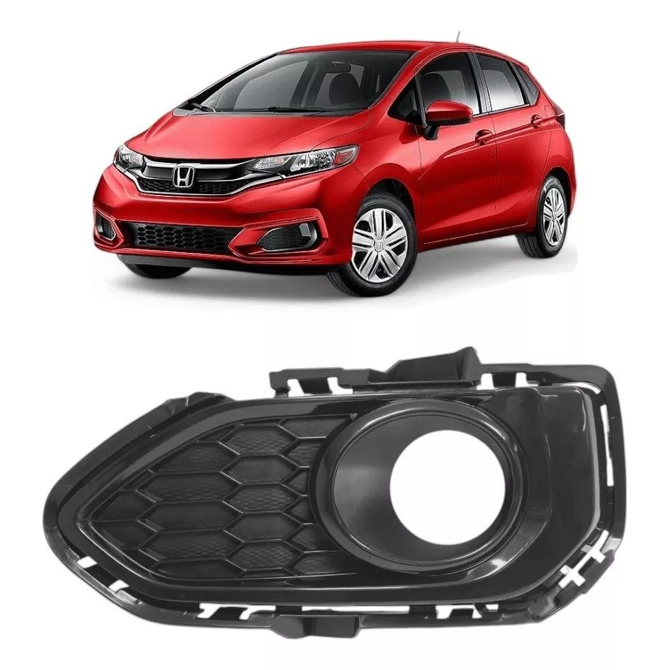 Moldura Friso Grade Farol De Milha Honda Fit 2018 Preto Com Auxiliar Lado Esquerdo