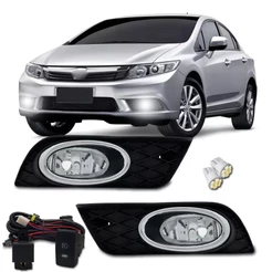 Kit Farol Milha Neblina Civic 2012 2013 2014 Com Moldura Cromada E Botao Modelo Original