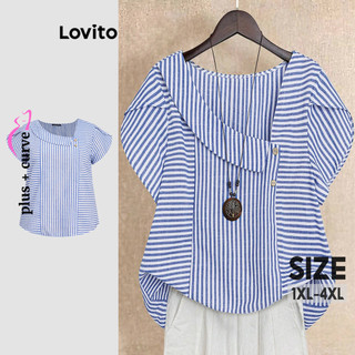 Lovito Blusa Plus Size Curve Casual Listrada Assimétrica para Mulheres LBL19337 em Oferta na Shopee