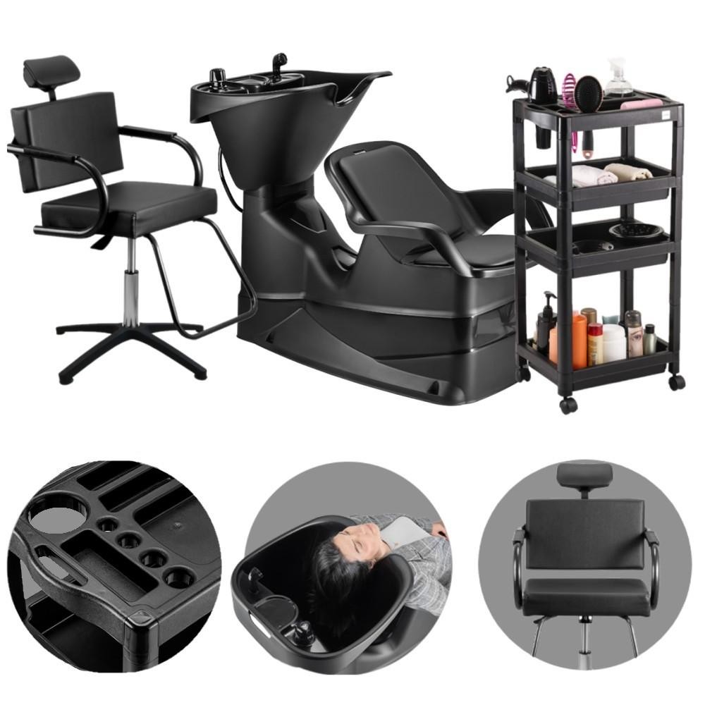 Kit Salão de Beleza Lavatório Champ + Cadeira Titan Manual + Carrinho Auxiliar Junior - Dompel em Oferta na Shopee